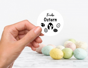 Sticker Aufkleber Frohe OSTERN, Osterhase Ostereier, schwarz weiß 5 cm